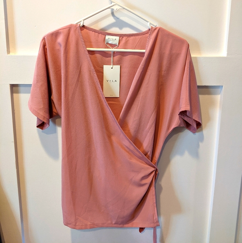 Pink wrap blouse - great for breastfeeding